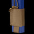 The Condor VAS Wing Pouch, made from tan tactical nylon, securely holds a blue training magazine with an adjustable cord—ideal for military or first responders.